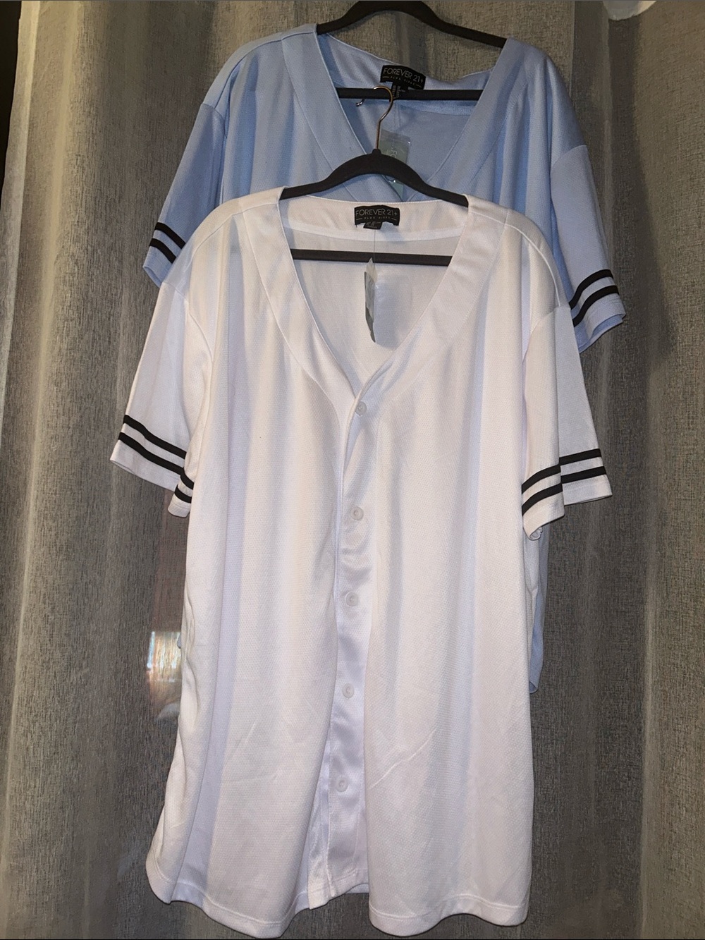 Y2K Lot of 2 Forever 21 Baseball Jerseys - White & Pastel Blue sz3X